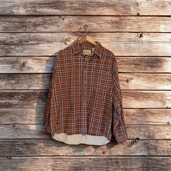 Great land vintage Brown Plaid Casual Button Down Shirt - Picture 4 of 4